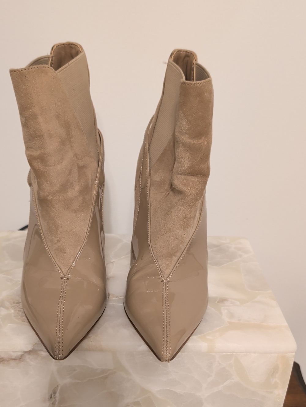 Nine West Taupe Patent & Suede Pointed Ankle Booties